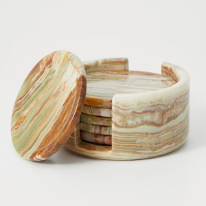 Ensemble de sous-verres en marbre onyx naturel - Design de cuisine moderne, construction en grandes dalles, sous-verres durables et écologiques de haute qualité - Product Image 2