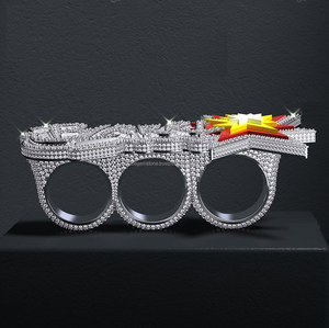 Personalizado Hip Hop 925 Starling Plata 3 Dedo Anillo Vvs Moissanite Diamante Fency Forma Anillo de los hombres - Product Image 2