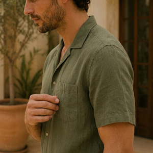 Camisa de Lino de Manga Corta para Hombre - Camisa de Lino Suave con Certificación OEKOTEX para Uso Diario Informal - Product Image 3
