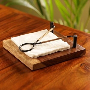 Rustic Industrial Wire Mesh Napkin Holder – Black Iron Grid <b>Caddy</b> with Rustic Wooden Base - Product Image 6