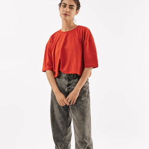 T-shirt court oversize basique pour femme en coton, coupe ample, manches courtes, style décontracté streetwear, logo personnalisé - Product Image 5