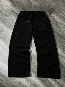 Custom Canvas Casual Drawstring Design Heavyweight 500gsm Fleece Cotton Blank Oversized Straight Leg Sweatpants <b>Trouser</b> for Men - Product Image 2