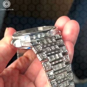 Montre de luxe pour homme Charm Jewells, boîtier carré en acier inoxydable, lunette sertie de diamants, mouvement mécanique, date automatique, cadran de 40 mm, 10 bars - Product Image 4
