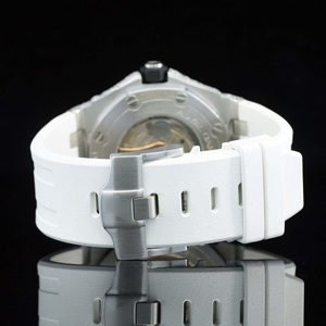 Reloj de Hombre Estilo Hip Hop con Movimiento Automático ETA, Caja de 7mm, Esfera Blanca, Bisel con Diamantes Moissanite y Correa de Goma - Product Image 4