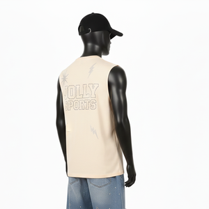 เสื้อยืดแขนกุดผู้ชายทรงเข้ารูป ผ้าคอตตอนเจอร์ซีย์ ชุดกีฬา พิมพ์ลายโลโก้ตามสั่ง เสื้อยืดผู้ชายผ้าฝ้าย 100% ทรงหลวม พิมพ์ลาย - Product Image 5