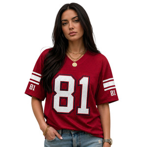 Custom Trendy Tackle Twill Applique Embroidery Oversized American Football Jersey Open Hole Mesh Polyester <b>Hip</b> Hop Casual Shirts - Product Image 5