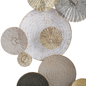 Escultura de Pared de Disco Metálico Abstracto de Lujo, Arte Geométrico Texturizado en Dorado, Plateado y Negro para Decoración Interior Moderna - Product Image 4
