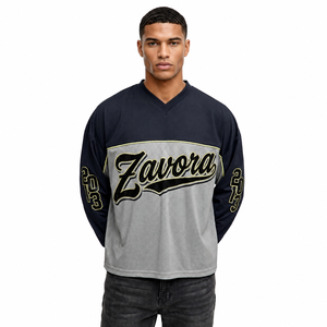 Maillot de football américain à manches longues pour homme, bicolore, en maille, coupe oversize, logo personnalisé, tenue d'équipe, vêtements de sport, OEM en gros - Product Image 1
