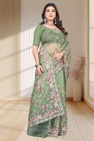 Sari indien traditionnel en soie avec organza et magnifiques broderies multicolores sur le C-Pallu pour femmes, idéal pour les soirées