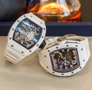 Montre mécanique de luxe RM AMG Factory avec cadran blanc luxueux, bracelet en caoutchouc, mouvement à remontage automatique, design squelette avec fond transparent - Product Image 1