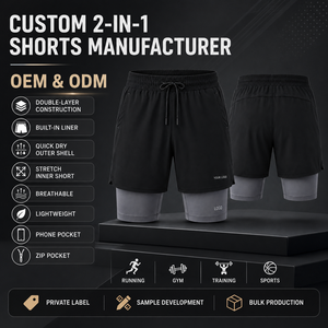 Double <b>Layer</b> Compression Shorts - Quick Dry Four-Way Stretch Fabric with Custom Logo Printing Suited for Gym and All-Season - Product Image 6