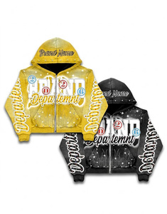 เสื้อฮู้ดดี้ผู้ชายสไตล์สตรีทแวร์ Y2K ฮิปฮอป สำหรับฤดูหนาว แบบซิป แต่งลายกราฟิกพิมพ์ลายไล่เฉดสี ประดับด้วยคริสตัลและหมุดโลหะ ทรงโอเวอร์ไซส์ ผ้าฟลีซ 100% - Product Image 4