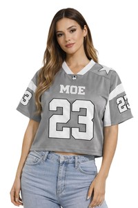 Maillot de football américain streetwear 2026 en satin métallisé et maille, col en V court, argenté, pour femme, style sportswear hip-hop Y2K - Product Image 2