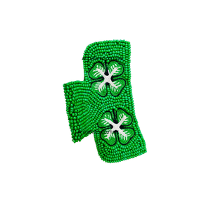 Pinces à cheveux élégantes personnalisées pour femmes, en tissu vert, ornées de trèfles à quatre feuilles perlés, de strass et de paillettes, faites à la main pour la Saint-Patrick - Product Image 1