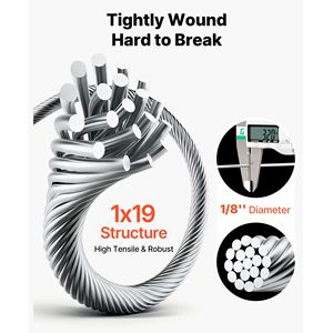 Cavo in Acciaio Inox 316 da 1/8'' 1000ft 1760lbs 1x19 Fili, Tagliacavi Diametro 0.4mm-2mm - Product Image 3