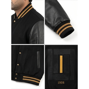 OEM Custom Premium Heavyweight Wool Melton Leather Sleeve Embroidered Loose Varsity <b>Jacket</b> <b>Men's</b> Oversized Streetwear 3XL PU - Product Image 4