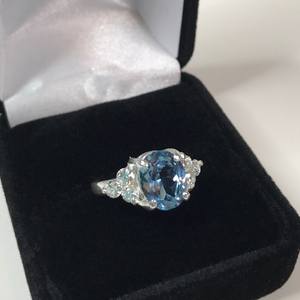 London Art Deco Blue Topaz <b>Ring</b> <b>Adjustable</b> <b>Size</b> December Birthstone Wedding Festival Gift Jewelry for Women - Product Image 3