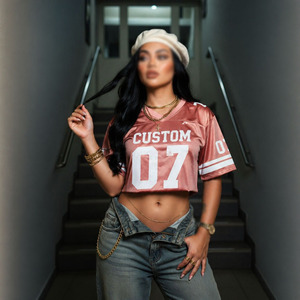 Maillot de football américain personnalisé par sublimation pour femme, col en V, manches courtes, en maille respirante, coupe ample, haut d'uniforme d'équipe - Product Image 2