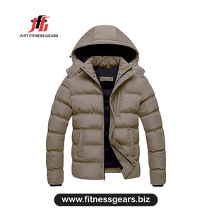 Men's hooded puffer Windproof winter <b>jacket</b> Casual zip closure Thick polyester coat Just fitness gears men's - Product Image 1