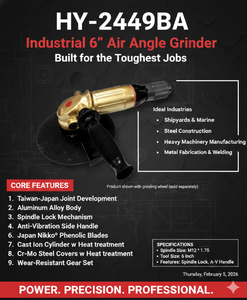 Meuleuse d'angle pneumatique industrielle de 6 pouces, 8000 tr/min, avec blocage de la broche de 1,5 CV, outil pneumatique robuste, filetage M12, modèle HY2449BA - Product Image 3