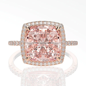 14K oro rosa acabado cojín corte moissanita diamante anillo Halo estilo aniversario y boda anillo de compromiso para mujer - Product Image 1