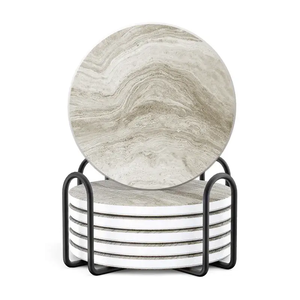 Ensemble de sous-verres en marbre blanc de luxe, sous-verres en pierre faits à la main avec bordure en laiton doré, meilleure qualité, cadeau pour la maison et la cuisine - Product Image 4