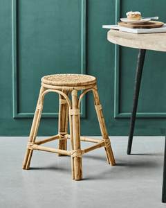 Stylish Handwoven Rattan <b>Stool</b> With Solid <b>Wood</b> Support For Modern Apartment Home Interior Decoration Furniture - Product Image 1