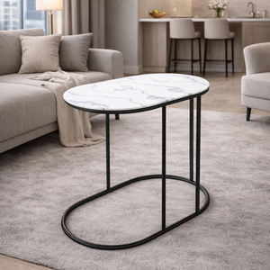 Mesa de Centro Moderna y Duradera con Tapa Ovalada de Metal y Marco de Metal Negro para Sala de Estar, Pasillo o Entrada, Decoración Interior Metal Drake - Product Image 6