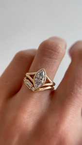 Ensemble de bagues en diamant taille marquise de 1,51 carat, cultivé en laboratoire, empilable et unique, en or massif 9 carats, double alliance unique, cadeau d'anniversaire ou de promesse - Product Image 3