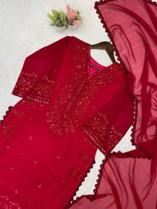 Designer Wear Party Look Faux Georgette with Embroidery Work Top and Sharara 80763 - Product Image 3