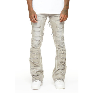 Fabricant OEM, pantalons en velours côtelé sur mesure, jeans décontractés de haute qualité, jeans déchirés vintage, jeans évasés empilés pour hommes - Product Image 1