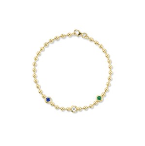 Round Gemstone Diamond Station Bracelets 14K 18K <b>Solid</b> <b>Gold</b> Bezel Set 3 mm Ball Bead Chain 6.5 Inches Fine Jewelry Factory Price - Product Image 4