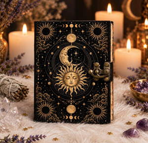 Celestial Sun and <b>Moon</b> Leather Journal, <b>Book</b> of Shadows, Handmade Grimoire, Vintage Diary, Witchy Gift for Her - Product Image 4