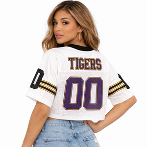 Camiseta Deportiva Corta de Malla Blanca para Mujer, Estilo Fútbol Americano, Transpirable, de Poliéster, Corte Holgado, con Logotipo Personalizado, para Fútbol - Product Image 3