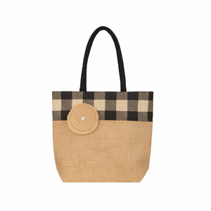 Bolsa de Yute Mediana con Patrón Geométrico, Cierre de Cremallera, Asa Superior, Ecológica, para Compras y Uso Diario - Product Image 2
