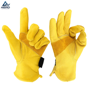 With Reinforced Palm Patch & Adjustable Wrist Strap Premium Quality Durable Yellow Cowhide Leather Driver <b>Gloves</b> Comfortable Fit - Product Image 2