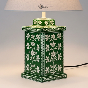 Premium Green Inlay <b>Table</b> <b>Lamp</b> Designer Bedside <b>Lamp</b> with Floral Pattern <b>Base</b> - Product Image 5