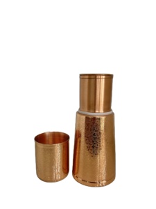 950ML Engraved Copper Water Bedroom Carafe Set Artisanal Nightstand Jar with Inbuilt Cup Eco-Friendly Ayurvedic Wellness Gift - Product Image 2