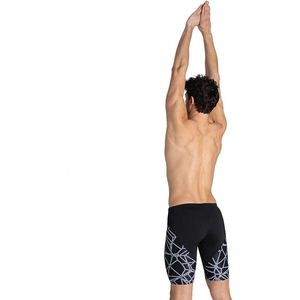 Short de bain sportif pour homme, noir uni, taille mi-haute, élastique, en polyester/coton, respirant et à séchage rapide - Product Image 4