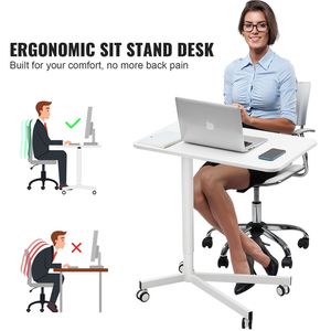 "Height Adjustable Sit Stand Gas Spring Mobile <b>Desk</b> 28.5"-44.2" with 360 Swivel Wheels (2 Lockable)-Portable <b>Computer</b> <b>Desk</b>" - Product Image 2
