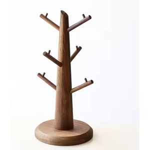 Mug Holder Slatted Wood Square Base Sturdy <b>Trunk</b> Design 6 Branch Pegs Kitchen Table Top Coffee Mug Display Stand Mug Holder - Product Image 2