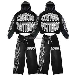 2025 100% coton Vintage partout imprimé Premium fabricant de luxe français Terry sweats à capuche et pantalons de survêtement ensemble de survêtement pour hommes - Product Image 1