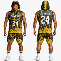 Seragam Flag Football SINEWY SPORTS Hitam Emas Tanpa Lengan, Set Hoodie Bernapas Cepat Kering, Jersey Tim Depan yang Dapat Dipersonalisasi, Celana Pendek