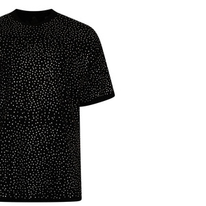 T-shirt d'été à manches courtes pour homme, imprimé strass, effet pailleté, coupe carrée, orné de cristaux et de diamants - Product Image 3