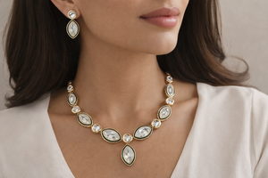 ชุดสร้อยคอพร้อมต่างหูแฟชั่นสำหรับผู้หญิง ดีไซน์เก๋ ทำจากทองเหลืองผสม งานแฮนด์เมด รูปทรงเรขาคณิต สไตล์ชาติพันธุ์ เหมาะสำหรับงานแต่งงาน งานหมั้น หรือเป็นของขวัญ - Product Image 2