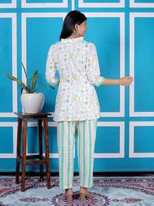 Ensemble coordonné décontracté pour femme, imprimé floral, avec tunique de créateur et pantalon droit, style ethnique - Product Image 6