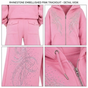Rhinestone Printed <b>Women</b> Oversized Zipper Hoodie Baggy <b>Sweat</b> <b>Pants</b> Heavyweight Cotton Fleece Hooded Tracksuit Streetwear <b>Women's</b> - Product Image 6
