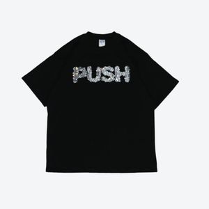 T-shirt Unisexe Personnalisé de Haute Qualité, Délavé à l'Acide, Formel, Uni, en Jersey, à Manches Courtes, Coupe Classique, avec Strass 3D - Product Image 3