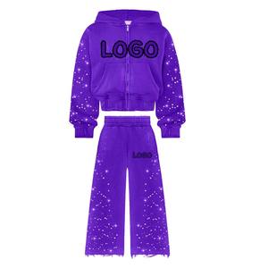 <b>Red</b> Hooded Tracksuit With <b>Glitter</b> Print Logo Full Length Loose Fit Winter Streetwear For Adults Unisex - Product Image 3
