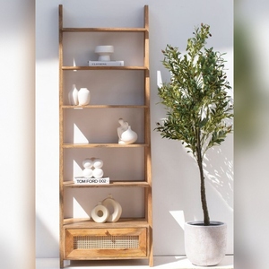 Librería de Madera Vandana Merino Nimbus con Cajón de Ratán, Mueble de Almacenamiento Moderno y Natural - Product Image 3